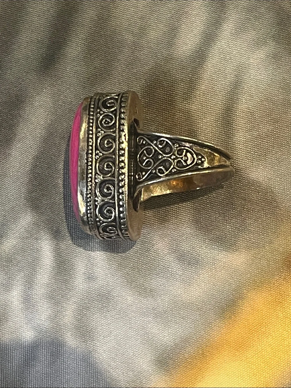 925 Sterling Silver Pink Agate Statement Ring